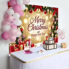 Lofaris Festlicher Weihnachts- und Neujahrshintergrund mit goldenem Bokeh und roten Kugeln, elegante Fotokulisse für festliche Partydekoration