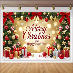 Lofaris Festlicher Weihnachts- und Neujahrshintergrund mit goldenem Bokeh und roten Kugeln, elegante Fotokulisse für festliche Partydekoration