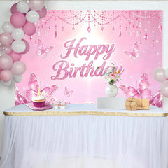 Lofaris Rosa Glitzer Happy Birthday Schmetterling Hintergrund für Mädchen, funkelnde Prinzessin Partydekoration mit Edelsteinen