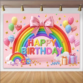 Lofaris Bunter Regenbogen Geburtstagshintergrund für Mädchen, mit Luftballons Schleife und Geschenken fröhliche Partydekoration