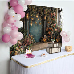 Lofaris Märchenhaftes Grün, leuchtende Sterne und Blumen Partyhintergrund, für Weihnachten, Geburtstage Hochzeiten