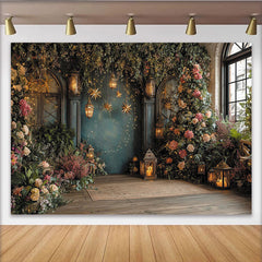 Lofaris Märchenhaftes Grün, leuchtende Sterne und Blumen Partyhintergrund, für Weihnachten, Geburtstage Hochzeiten