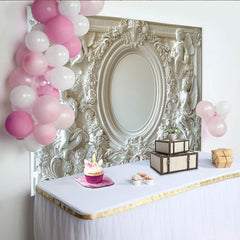 Lofaris Weißer Barock-Engel-Hintergrund, Putten und Blumenranken, für Hochzeit und Taufe, elegante Fotokulisse