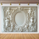 Lofaris Weißer Barock-Engel-Hintergrund, Putten und Blumenranken, für Hochzeit und Taufe, elegante Fotokulisse