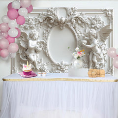 Lofaris Eleganter weißer Barock-Engel-Hintergrund, für Hochzeiten, Taufen und Fotoshootings, luxuriöse Kulisse