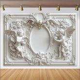 Lofaris Eleganter weißer Barock-Engel-Hintergrund, für Hochzeiten, Taufen und Fotoshootings, luxuriöse Kulisse