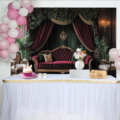 Lofaris Luxuriöser, burgunderroter Samt- und Gold-Barock Partyhintergrund, für elegante Feiern und professionelle Fotografie