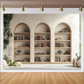 Lofaris Architektonischer Bücherregal-Hintergrund mit gewölbten Nischen, für Fotostudio und Porträts, modernes und elegantes