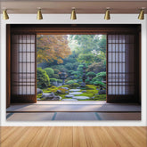 Lofaris Ruhiger natürlicher Japanischer Gartenhintergrund, mit Moos, Steinen und Herbstlaub, für Meditation und Fotostudio