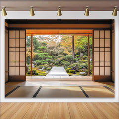 Lofaris Ruhiger Japanischer Garten-Hintergrund mit Herbstfarben, ideal für Fotografie, Events und Meditation