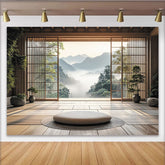 Lofaris Japanischer Zen Nebelberge Wald Holzboden Hintergrund, für Meditation und Entspannung, Fotostudio-Requisiten