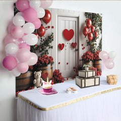 Lofaris Roter Herz-Ballon-Rosen-Fotohintergrund für Valentinstag, romantische Dekoration, Holzfass-Design