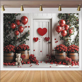 Lofaris Roter Herz-Ballon-Rosen-Fotohintergrund für Valentinstag, romantische Dekoration, Holzfass-Design