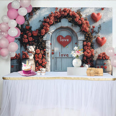 Lofaris Romantischer Partyhintergrund mit roten Rosen, Herzen und Teddybären, für Valentinstag, liebevolle Dekoration