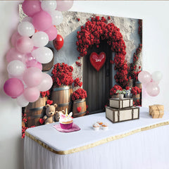 Lofaris Roter Rosen-Valentinstagshintergrund mit Herzen und Teddybären, für romantische Feiern, Hochzeiten und Fotoshootings