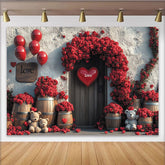 Lofaris Roter Rosen-Valentinstagshintergrund mit Herzen und Teddybären, für romantische Feiern, Hochzeiten und Fotoshootings
