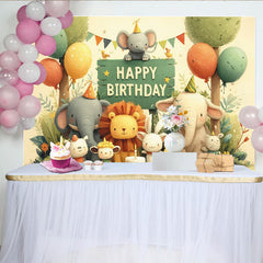 Lofaris Niedlicher Tier-Geburtstagshintergrund mit bunten Luftballons und Kuchen, für eine fröhliche Kinderparty