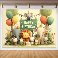 Lofaris Niedlicher Tier-Geburtstagshintergrund mit bunten Luftballons und Kuchen, für eine fröhliche Kinderparty