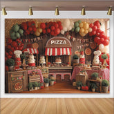 Lofaris Rot-grüner Pizza-Geburtstagshintergrund mit Ballons und Kuchen, italienische Party Dekoration für Feiern