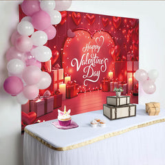 Lofaris Roter Valentinstagshintergrund mit roten Herzen, Lichterketten und Geschenkboxen für romantische Feierlichkeiten