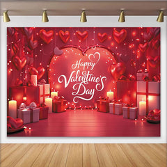 Lofaris Roter Valentinstagshintergrund mit roten Herzen, Lichterketten und Geschenkboxen für romantische Feierlichkeiten