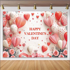 Lofaris Romantischer rosa-roter Valentinstagshintergrund mit schwebenden Herzballons und eleganten Rosen, ideal für Liebe Feierlichkeiten