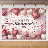 Lofaris Rosa-roter Valentinstagshintergrund mit Herzballons und eleganten Rosen, ideal für romantische Feiern und Fotoshootings