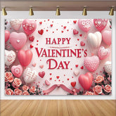 Lofaris Rosa roter Herzballon Valentinstagshintergrund mit Rosen und Bändern, romantische Dekoration für Liebesfeier und Paare