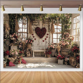 Lofaris Romantischer Valentinstagshintergrund mit roten Rosen und Herzen, rustikale Holzwand für Fotoshootings und Feiern