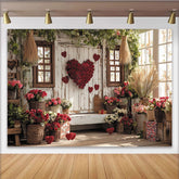 Lofaris Rustikaler Valentinstagshintergrund mit roten Rosen, rosa Blumen und Herzen, Holzwand für romantische Liebesfeiern