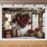 Lofaris Rustikaler Valentinstagshintergrund mit rotem Rosenherz und Holzwand, Dekoration für Feierlichkeiten Fotostudio-Requisiten
