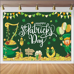Lofaris Grüner St. Patrick's Day Hintergrund mit Kobold Kleeblatt Goldtopf und Hufeisen, für irische Party Dekoration