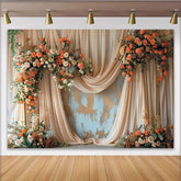 Lofaris Eleganter Blumen-Vorhang Fotohintergrund in Orange und Pfirsich, Vintage Rosen für Hochzeits-Porträts und Event-Dekoration