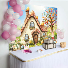 Lofaris Aquarell Osterhintergrund mit Hasen und bunten Eiern für Kinder, fröhliche Frühlingslandschaft Kulisse für Fotoshooting Partydekoration