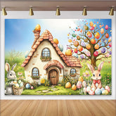 Lofaris Aquarell Osterhintergrund mit Hasen und bunten Eiern für Kinder, fröhliche Frühlingslandschaft Kulisse für Fotoshooting Partydekoration