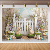 Lofaris Idyllischer Oster-Fotohintergrund mit Hasen, bunten Eiern und Frühlingsblumen, für Studio und Osterfeier-Dekoration