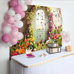 Lofaris Frühlingsblumen Osterhintergrund mit Hasen und bunten Eiern, für festliche Fotografie und Dekoration