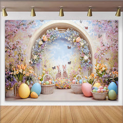 Lofaris Oster-Fotohintergrund mit Hasen und Blumen, frühlingshafter Hintergrund für Fotostudio und Dekoration