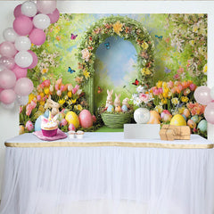 Lofaris Frühlingshafter Osterhintergrund mit niedlichen Hasen und bunten Ostereiern, wunderschöne Kulisse für Frühlingspartys und Fotoshootings