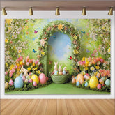 Lofaris Frühlingshafter Osterhintergrund mit niedlichen Hasen und bunten Ostereiern, wunderschöne Kulisse für Frühlingspartys und Fotoshootings