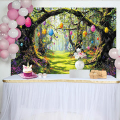 Lofaris Magischer Osterhintergrund mit bunten Eiern im frühlingshaften Wald, festliche Fotowand für Frühlingspartys und Fotoshootings