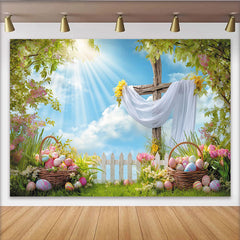 Lofaris Frühlingshafter Osterkreuz-Hintergrund mit Ostereiern und Blumen, perfekte Fotokulisse für Frühlings- und Osterfotoshootings