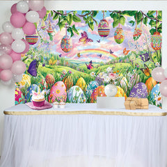 Lofaris Farbenfroher Osterhintergrund mit Schmetterlingen und Regenbogen, fröhliche Kulisse für Frühlingsfotoshootings und Feiern
