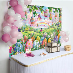 Lofaris Farbenfroher Osterhintergrund mit Schmetterlingen und Regenbogen, fröhliche Kulisse für Frühlingsfotoshootings und Feiern