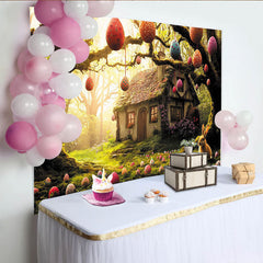 Lofaris Bunter Osterhintergrund mit Hasen und Eiern im Frühlingswald, festliche Kulisse für Frühlingspartys und Fotoshootings