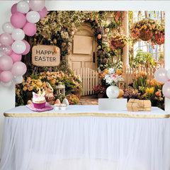 Lofaris Frühlingshafter Oster-Hintergrund mit Blumen und Hasen, wunderschöne Fotokulisse für Frühlingsfeste und Familienfotos