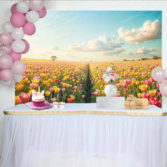 Lofaris Farbenfroher Frühlingsblumenfeld Hintergrund mit bunten Tulpen, lebendige Fotokulisse für Natur- und Porträtfotoshootings