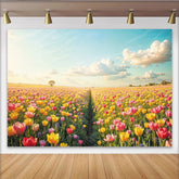Lofaris Farbenfroher Frühlingsblumenfeld Hintergrund mit bunten Tulpen, lebendige Fotokulisse für Natur- und Porträtfotoshootings