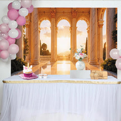 Lofaris Goldener Sonnenuntergang Klassischer Marmor-Fotohintergrund mit Säulen, elegante Kulisse für professionelle Fotografie und Events