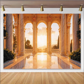 Lofaris Goldener Sonnenuntergang Klassischer Marmor-Fotohintergrund mit Säulen, elegante Kulisse für professionelle Fotografie und Events
